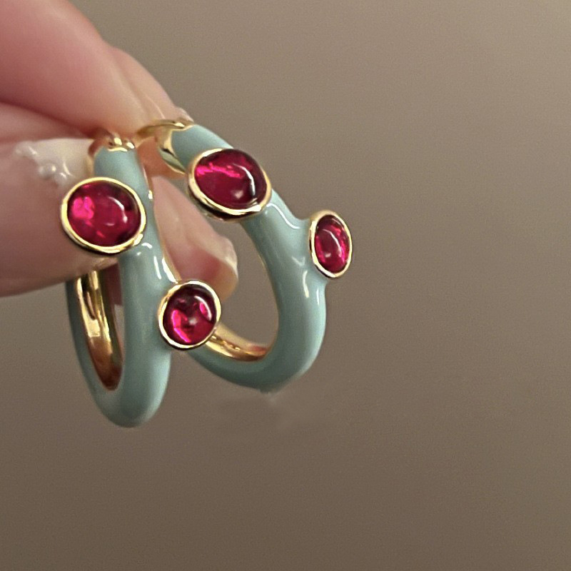 Vintage French & Red Crystal Geometric Earrings